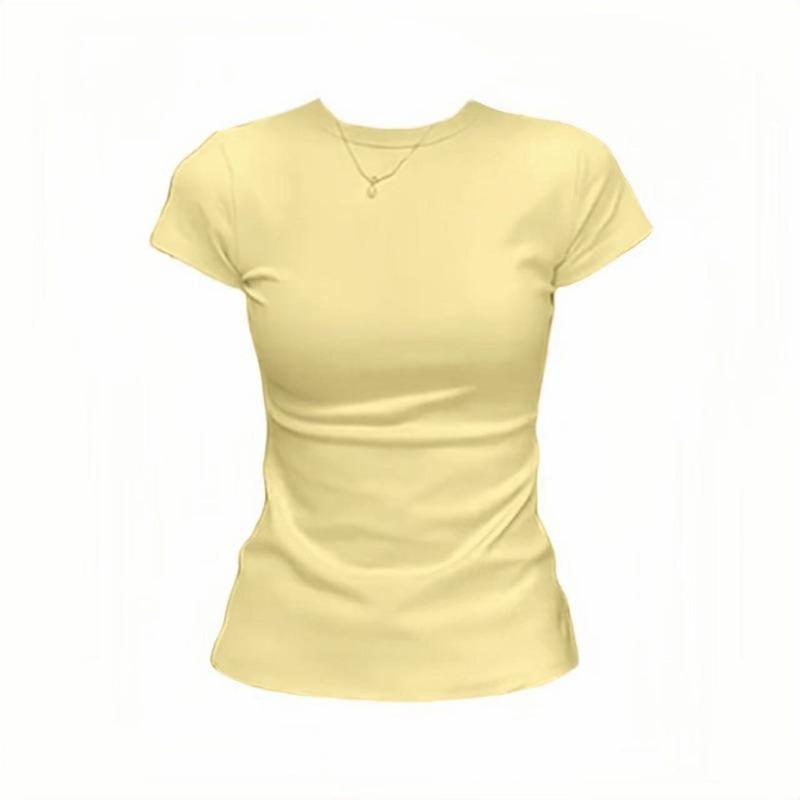 Women's Slim-Fit Crew Neck Short Sleeve T-Shirt Casual Daily Bodycon Basic Top Soft Comfortable Tee