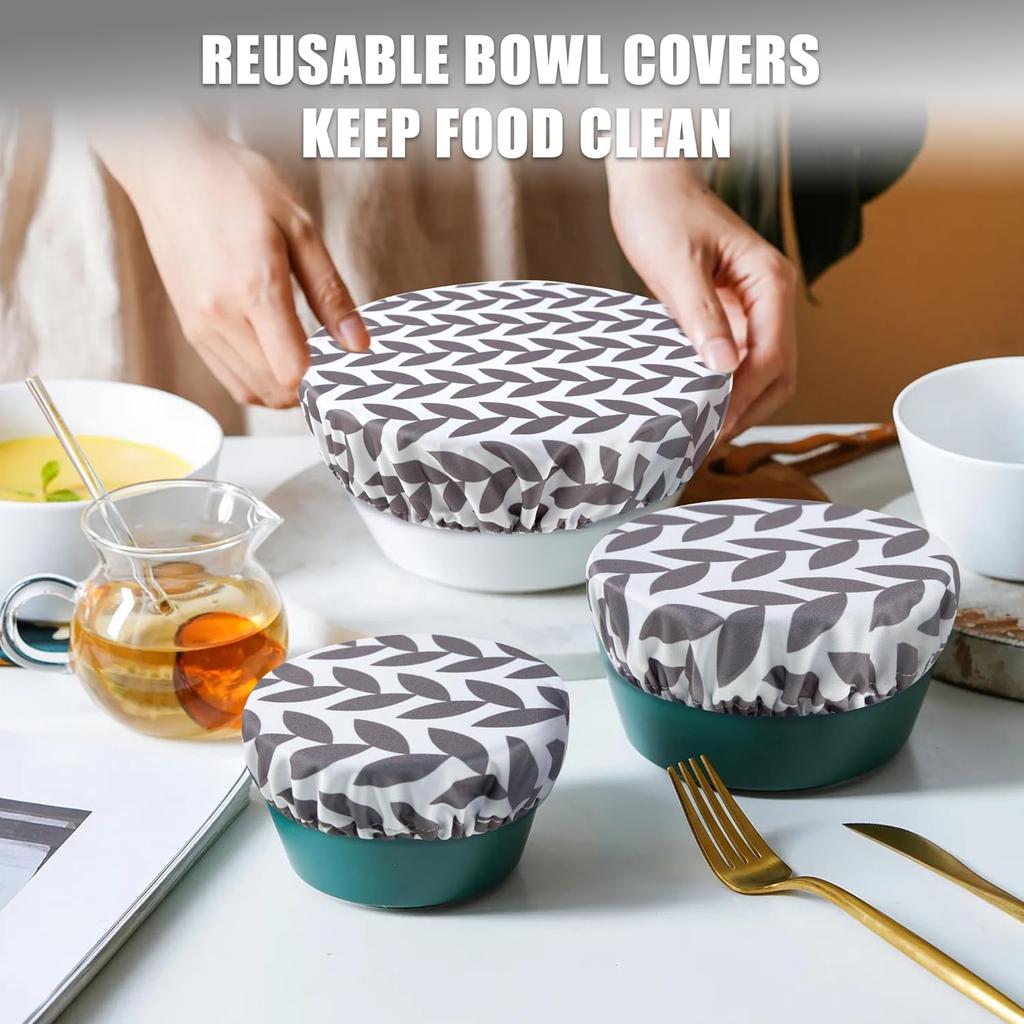 wegreeco Elastic Reble Bowl Covers for Bread Proofing, Fabric Cloth Sourdough Bowl Covers for Proofing - Set of 3, Grey Leaf