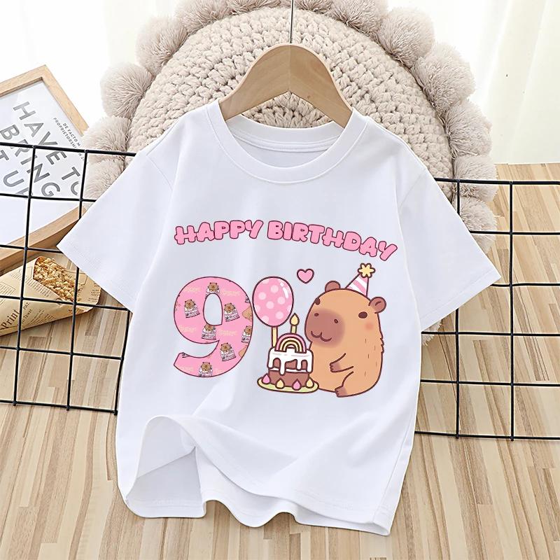 

Capybara Kids Birthday Number 4th/5th/6th/7th/8th/9th T-Shirts Anime Cartoon Printed 110