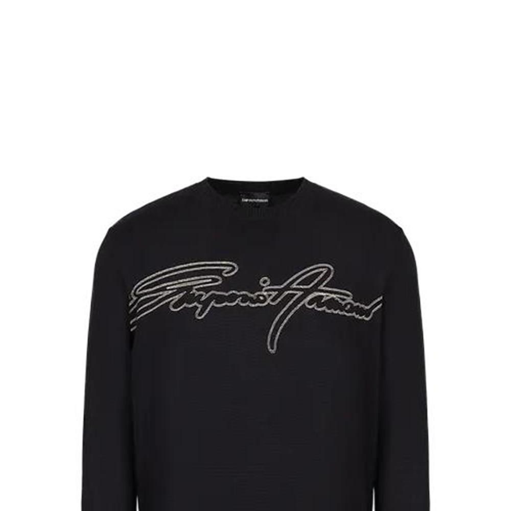 Emporio Armani SS23 Logo Embroidered Pullover Long Sleeve Sweater Men Sweater Navy-Blue 3R1MXN-1MEYZ-0920