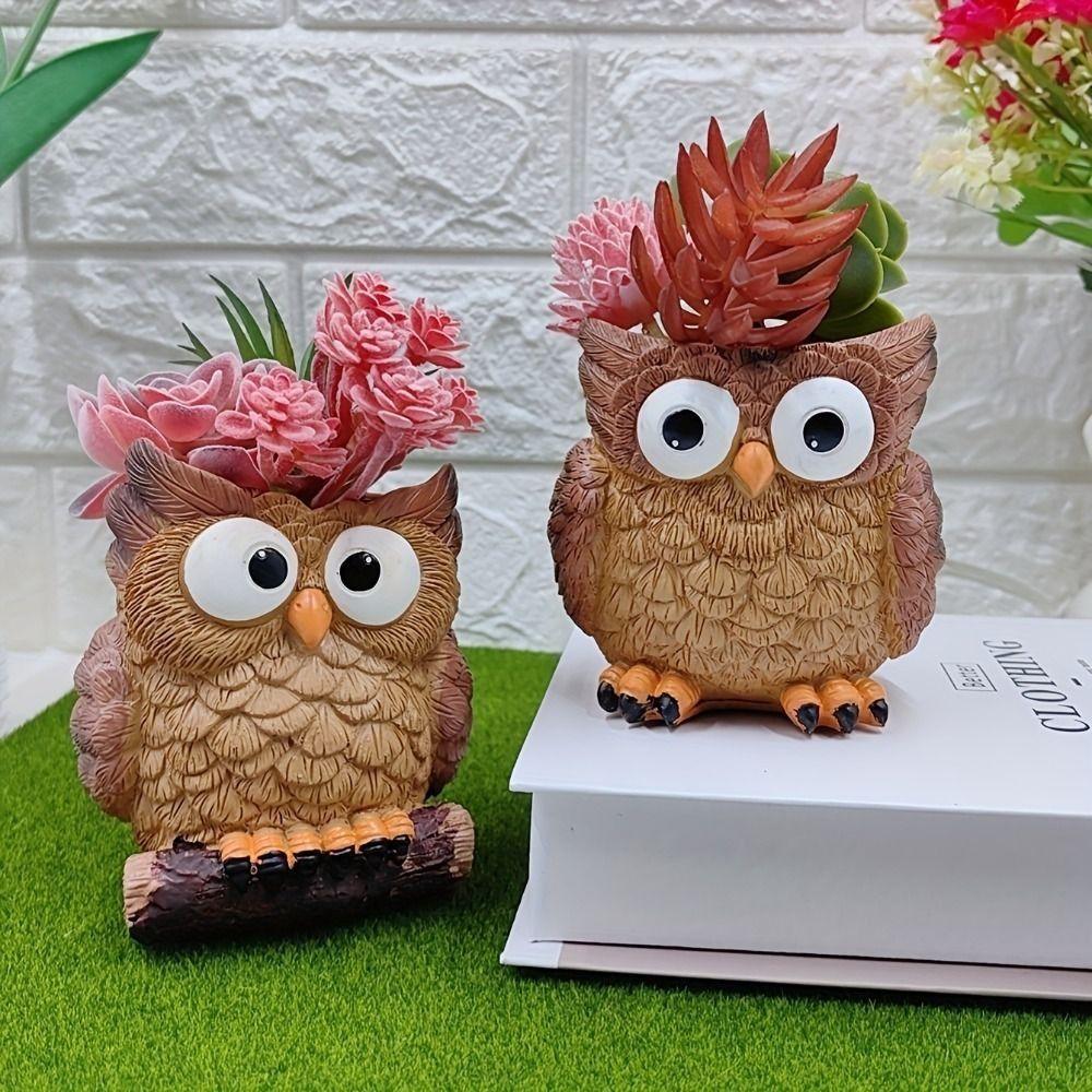 Cute Owl Planter Cartoon Animal Vase Creative Pen Container  Dried Flower