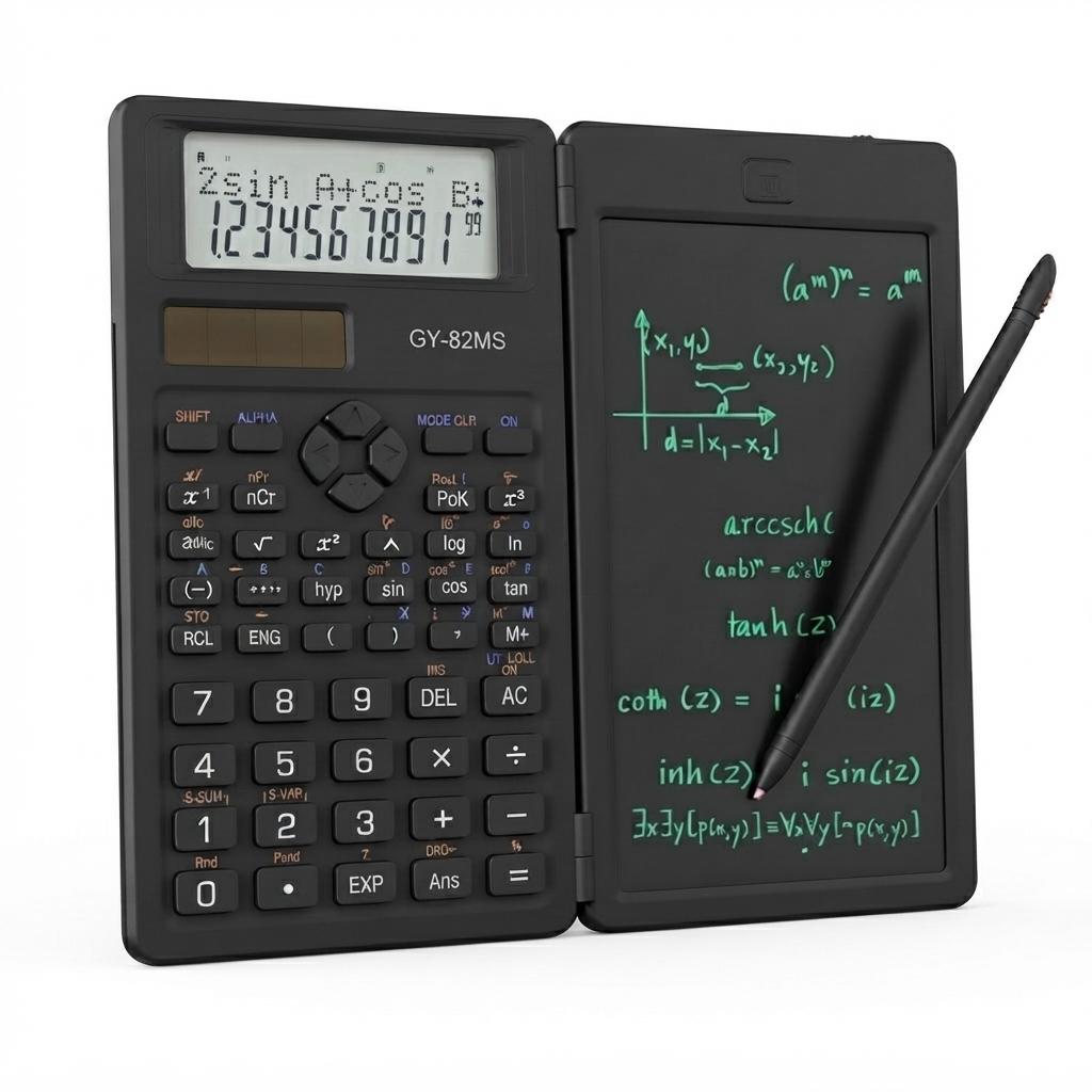 2-in-1 Scientific Calculator & LCD Writing Tablet | Foldable Student Math Calculator with Erasable Notepad & Stylus