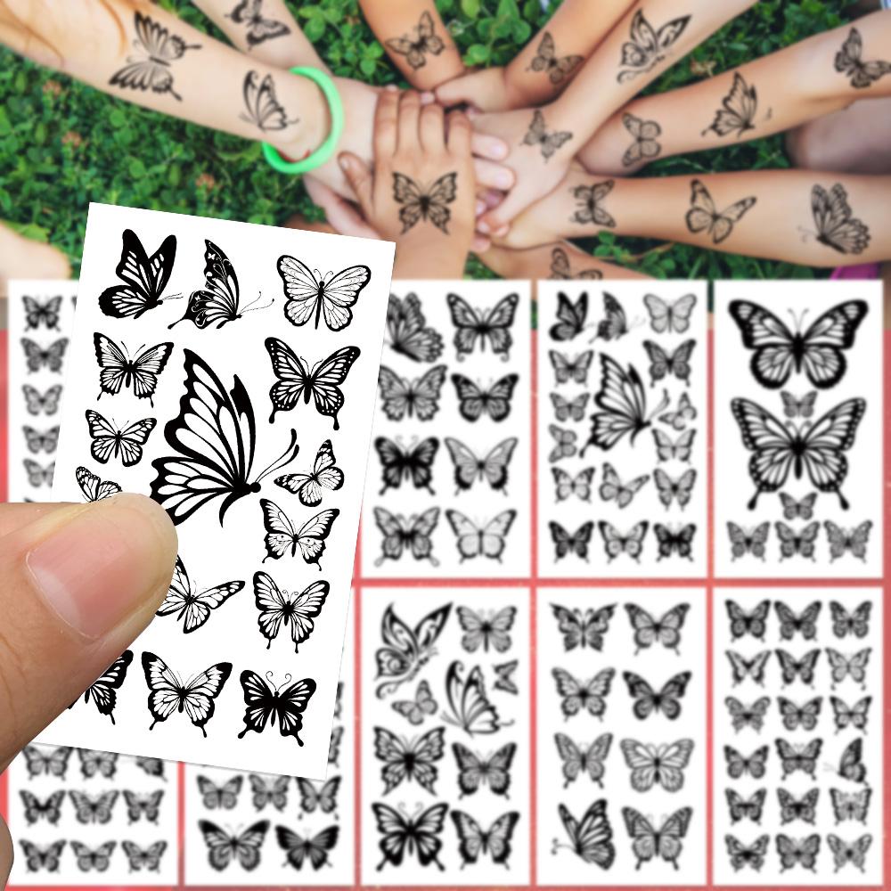 10sheets Black & White Butterfly Tattoo Stickers For Hand Face Body Temporary Waterproof Tattoo Stickers Girls Creative Gifts