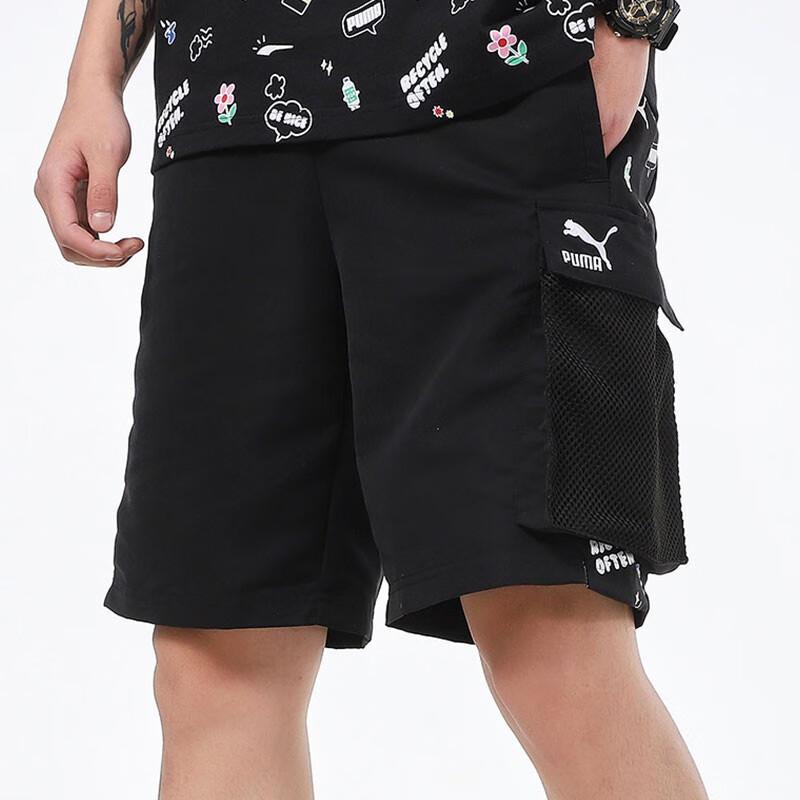 Puma Awareness Cargo Woven Shorts With Fun Print Men Bottoms Black 532038-01