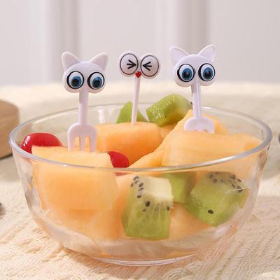8Pcs süße Katze Auge Obst Gabel kreative Tier Obst Sticks Mini Cartoon Bento Kinder Dekoration Hause