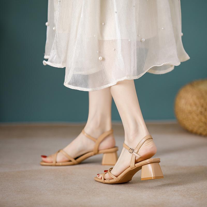 Fashion 2025 cross band high heels sandals women thick heel summer shoes solid color ankle strap gladiator sandalias de tacón
