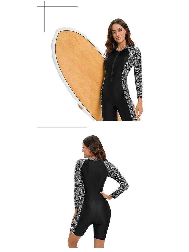 2023 European & American Style Long Sleeve Women's Surfing Swimsuit with Trendy Print