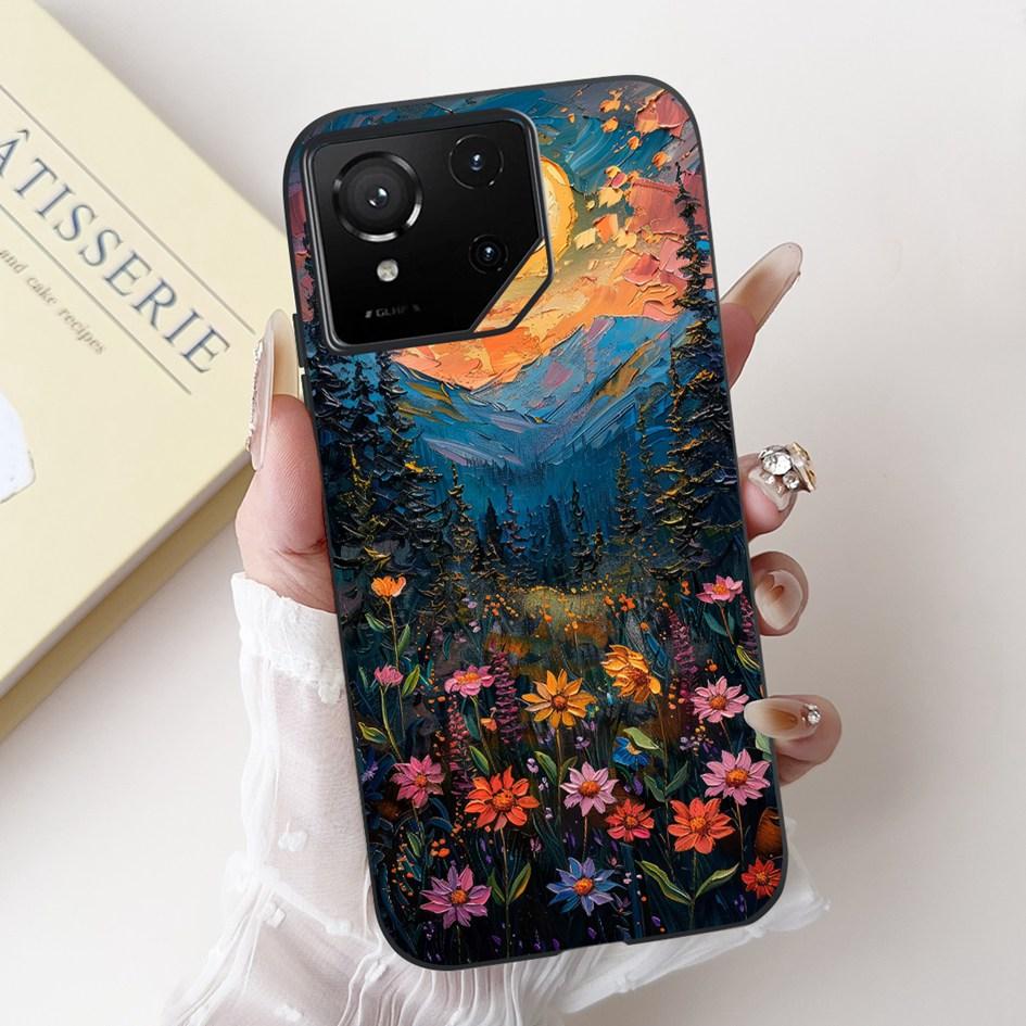 For Asus Rog Phone 9 Pro 5G Case Popular Flower Cartoon Soft Black Silicone Shockproof Cover For Asus Rog Phone 9 FE Phone9 Capa