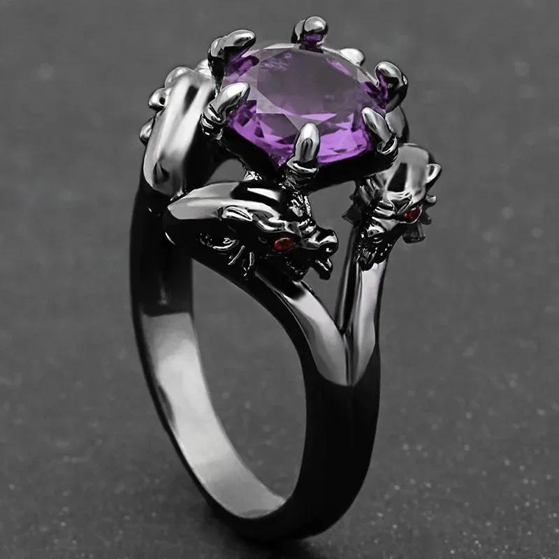 2025 New Purple Cubic Zirconia Ring with Sparkling Square Crystal, High End Women's Personalized Fashion Cocktail Party Zircon