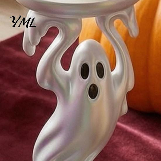 Unique Resin Crafts Cute Ghost Candle Holder, Iridescent Spooky Pedestal for Tealight Stand Taper Candles, Gothic Candlestick Home Table Decor
