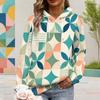 Women Plus Size Abstract Geometric Printed Long Sleeve Drawstring Hoodie Kangaroo Pocket Pullover