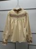 Women's Retro Ruffled Apricot Red Embroidered Long-Sleeve Shirt for Spring/Summer 2026