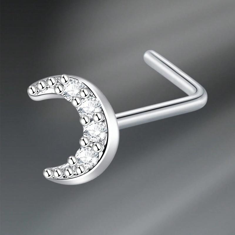 Argolas de Piercing de Nariz em L Coração Lua Fofo Zircônia Brilhante Cor Ouro Prata Piercing de Nariz Para Mulheres Meninas Joias de Narina