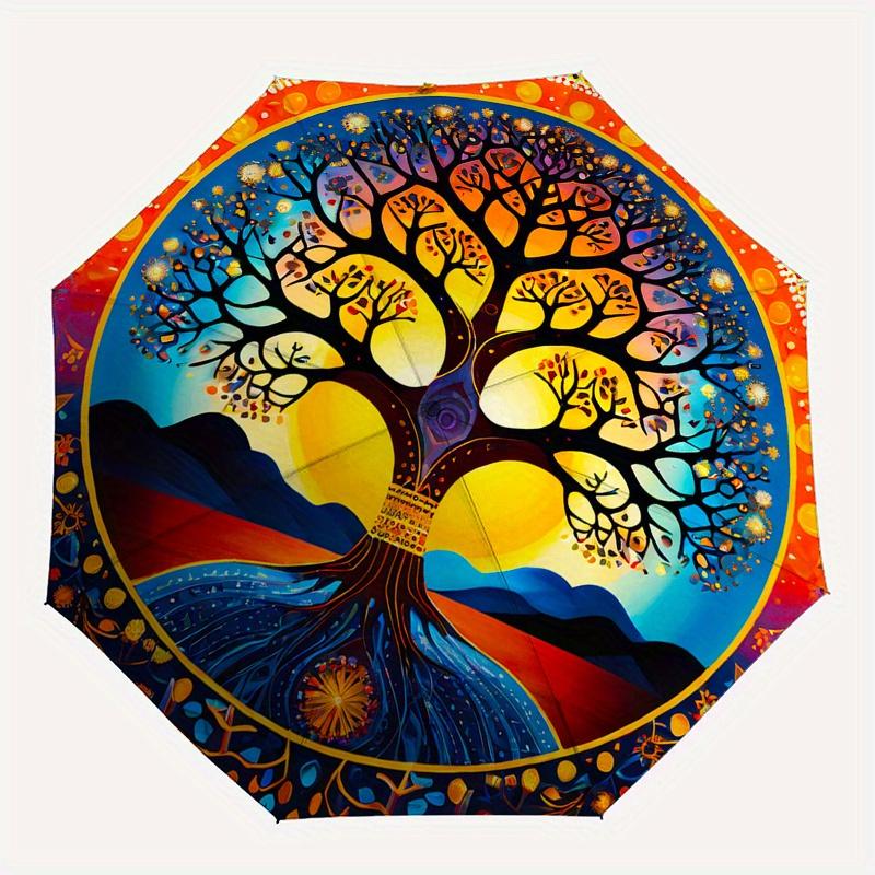 Colorful Tree of Life Mandala Umbrella, Portable 3-Fold Umbrella for Men & Women,Christmas Gift ES64