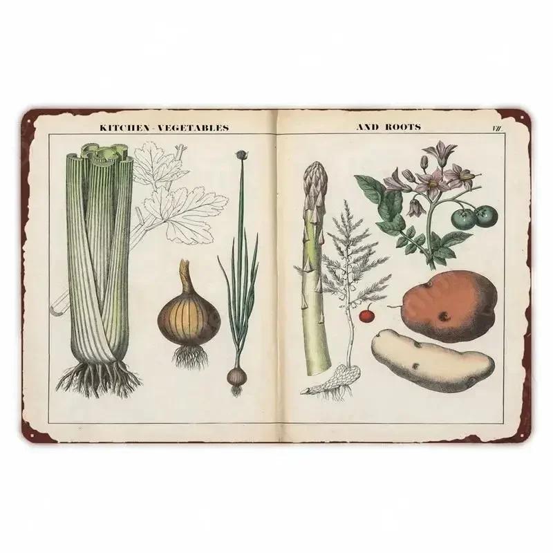 Retro Vegetable Plants Poster Vintage Fruits Metal Tin Sign Cauliflower Wall Art Sign Garden Kitchen Farm Flowers Plate Decor
