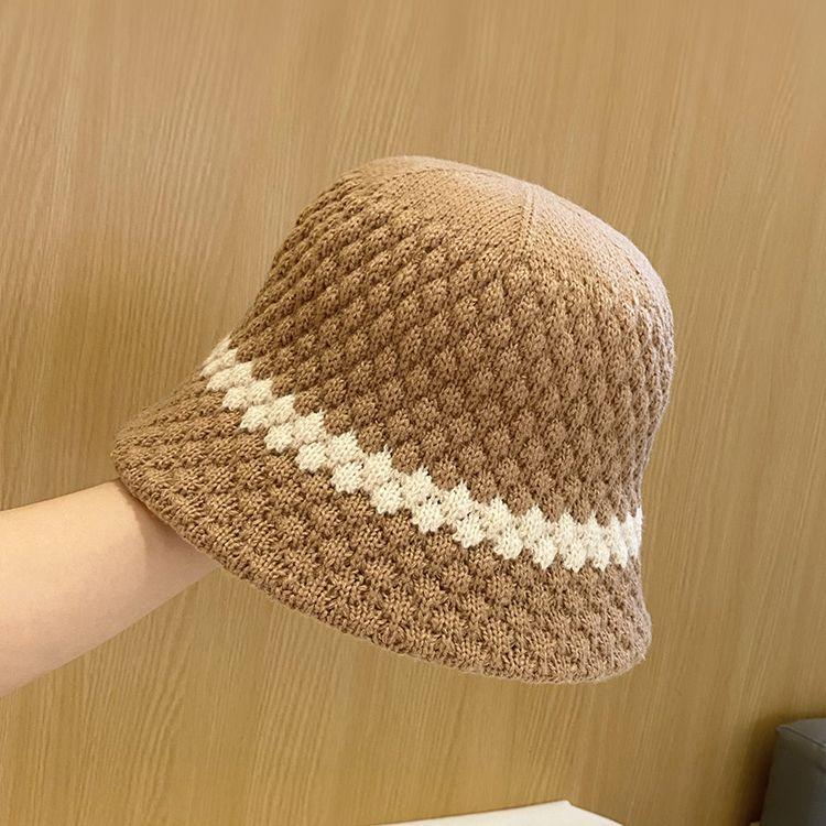 

Шапка Женская Осень и Зима Контрастный Цвет Вязаная Панама Шерстяная Шляпа-Ведро Складная adjustable