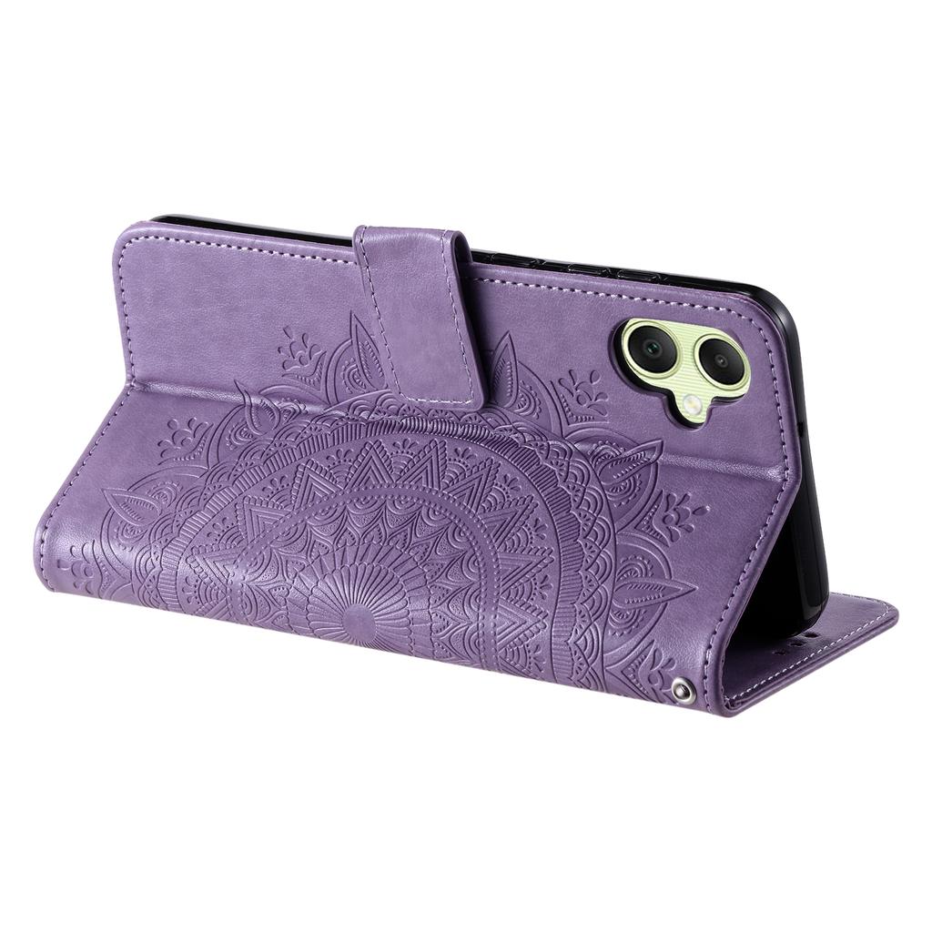 For Samsung Galaxy A07 Stand Case Imprinted Totem PU Leather Wallet Phone Cover with Wrist Strap