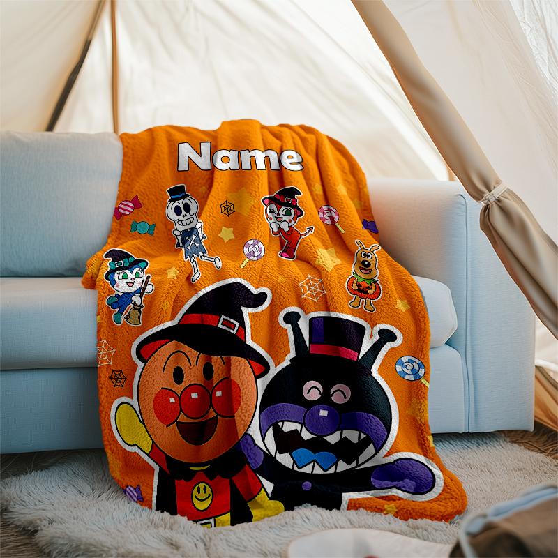 Personalized Custom Name Blanket - Anpanman Print Design,Blanket for Sofa,Bed,Travel,Camping - Soft and Warm, Great Gift