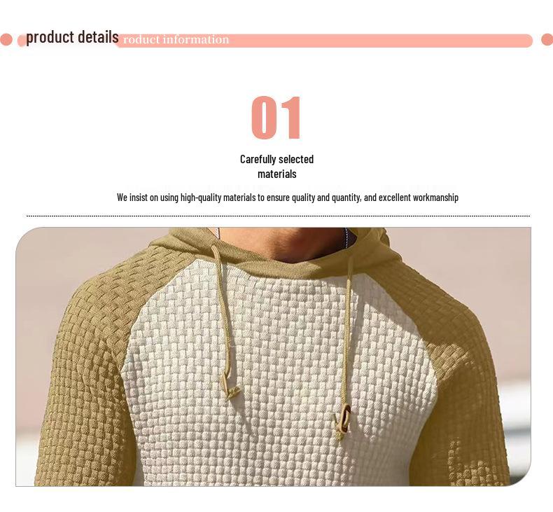 2025 Men's Color Block Plaid Slim Fit Hoodie - Casual Long Sleeve Knit Pullover
