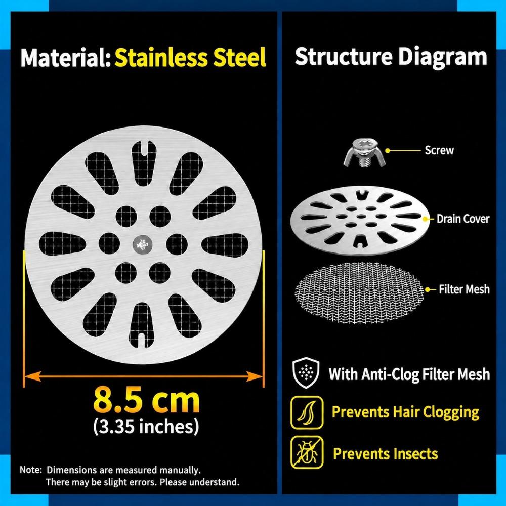 Round Drain Cover Stainless Steel Drain Filter Durable Floor Drain Lid  Floor Drain Replacement