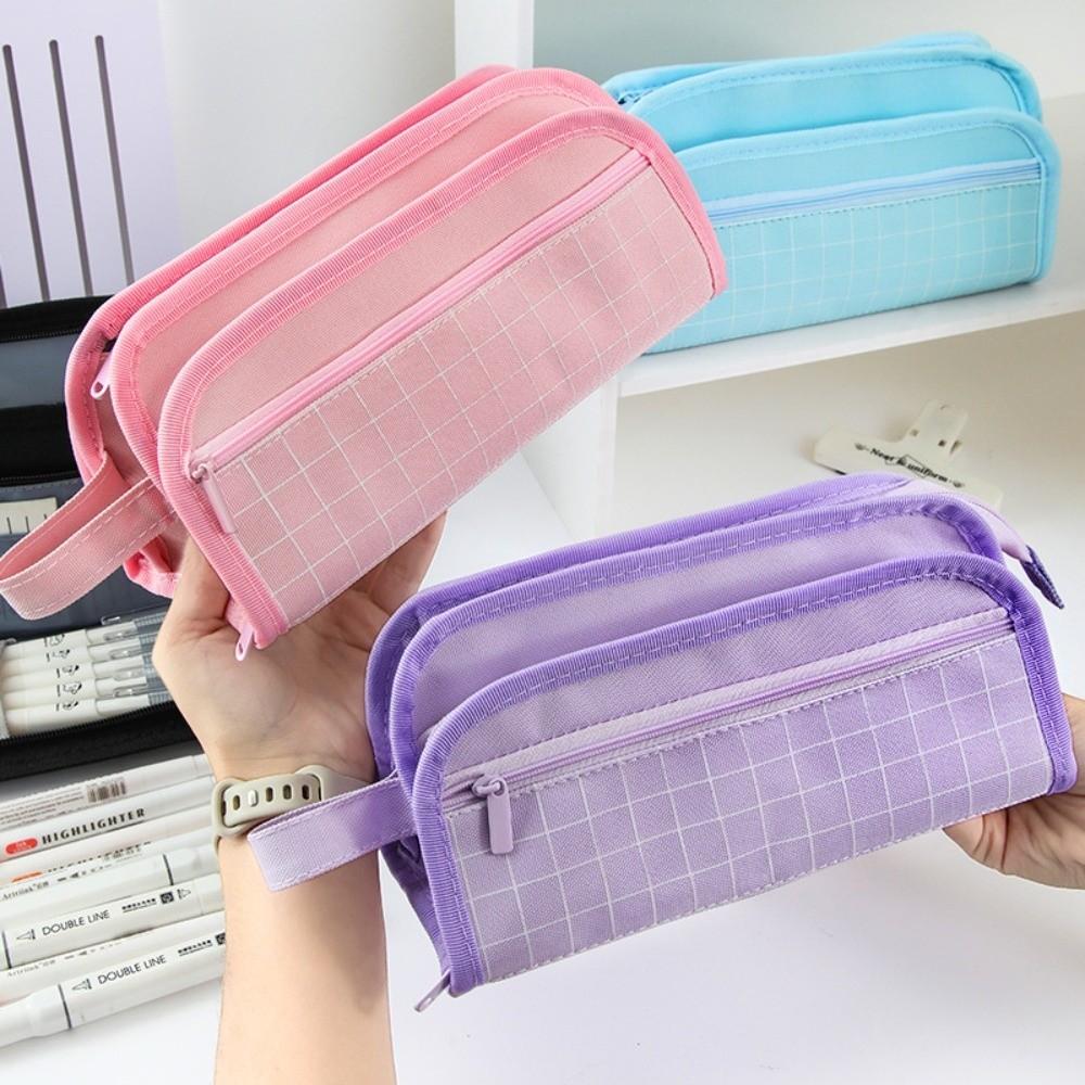 Large-capacity Pen Storage Bag Simple Student Stationary Boxes Grid Pencil Case  Desktop Storage