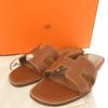 Used AUTHENTIC HERMES Oran Sandals Brown Leather
