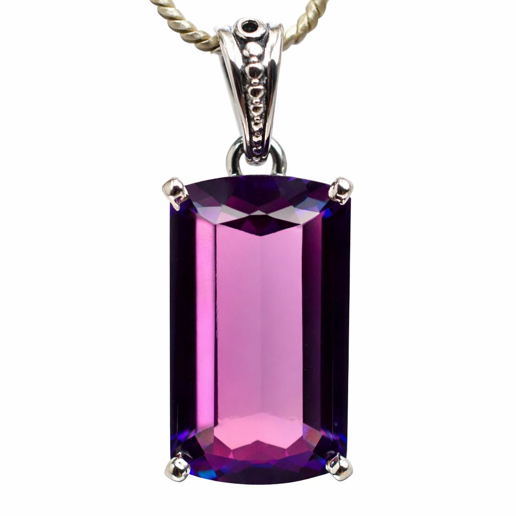 Pandantiv Safir Violet Baghetă Natural 32 Ct Argint Sterling 925 CERTIFICAT