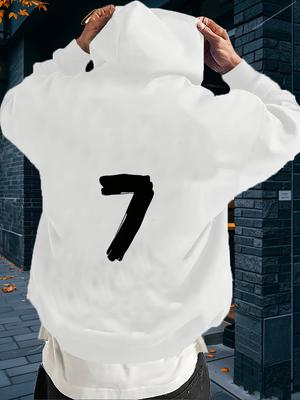 Herren Streetstyle Hoodie mit auffälligem Nummer 7 Druck - lange Ärmel, reguläre Passform, Vordertaschen