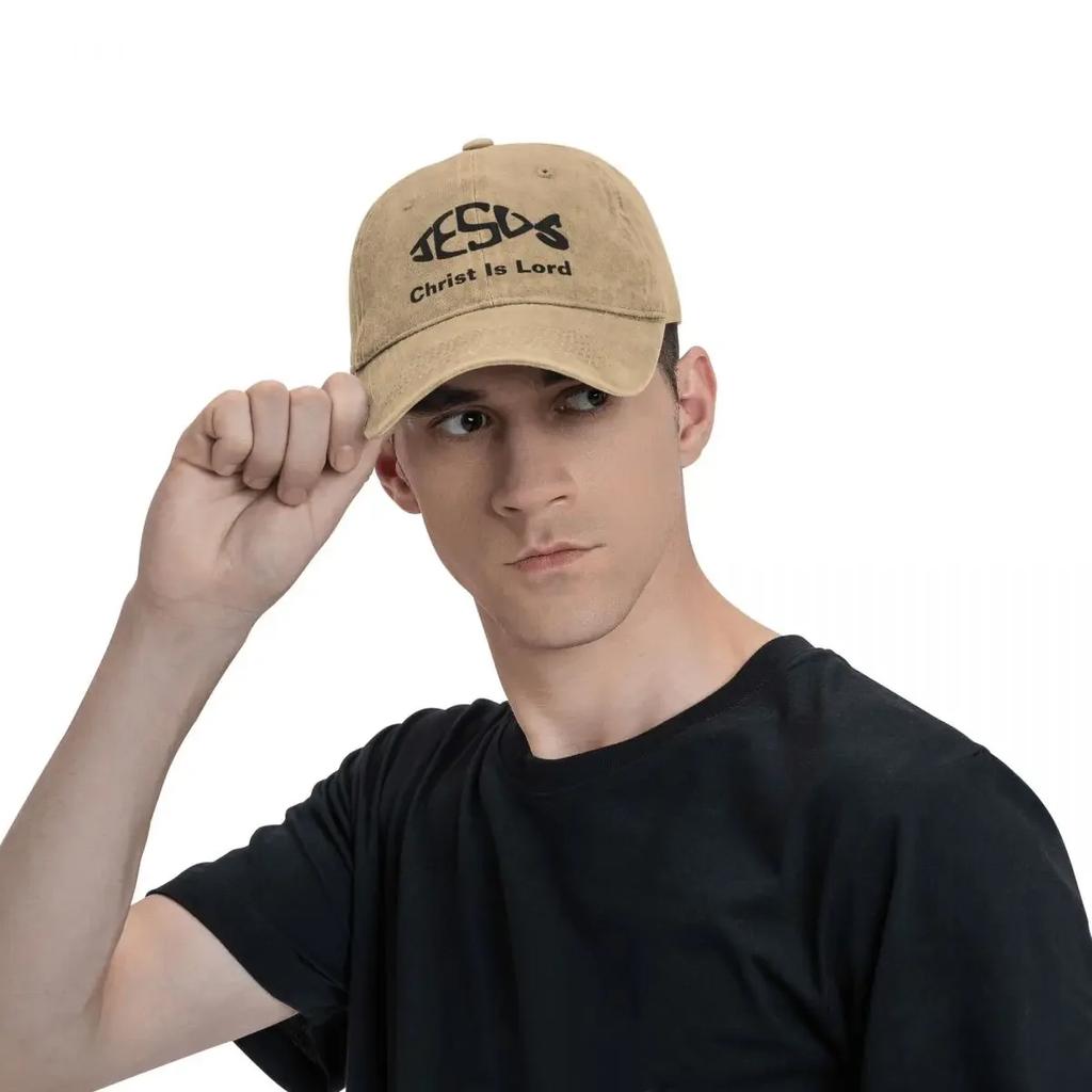 Baseball Cap Jesus Fish Christ Is Lord Outfit Men Women Casual Distressed Denim Fishing Lover Headwear Gift