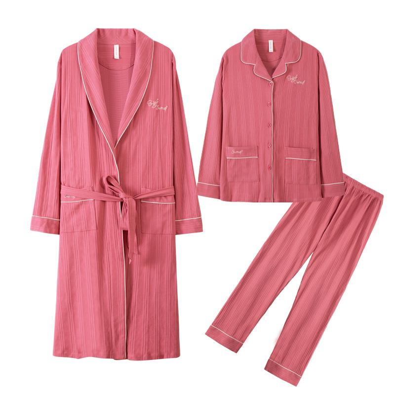 Paar Nachthemd Damen Frühling und Herbst Baumwolle Langärmeliger Bademantel Pyjama Herren Herbst Lang Yukata Loungewear Dreiteiliges Set