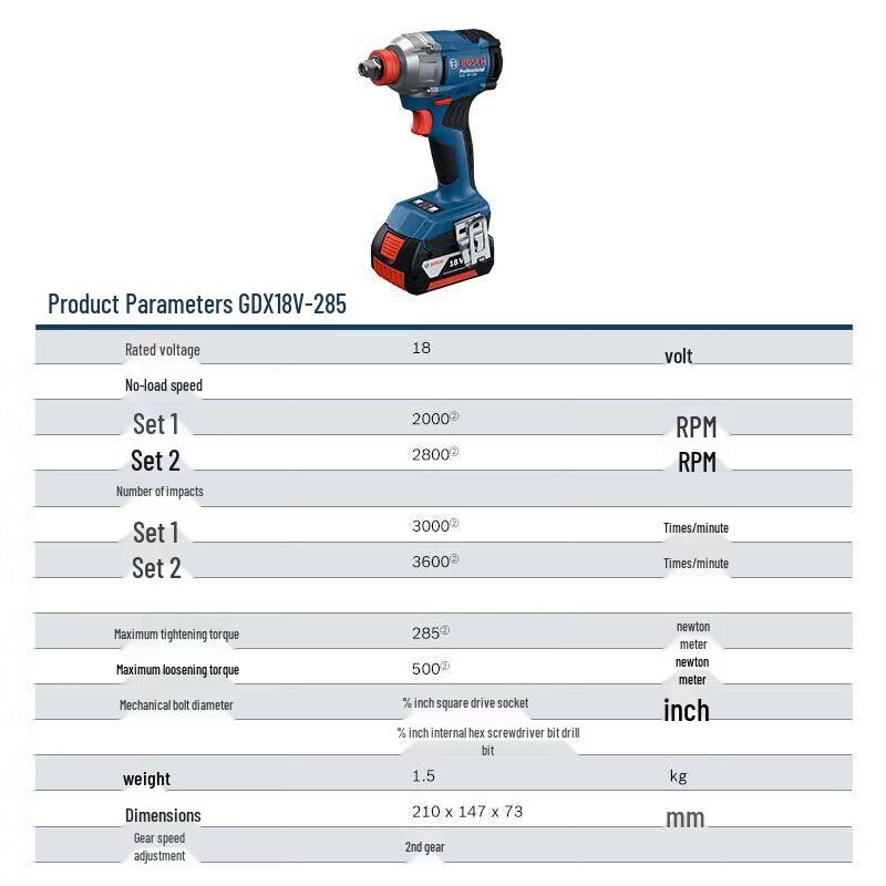 Bosch GDX 18V-285 Cordless Impact Wrench & Screwdriver CN plug (adapter included)