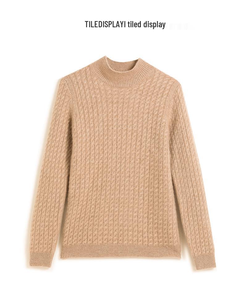 2024 Autumn/Winter Women's High Neck Cashmere Sweater - Thickened Korean-Style Cable Knit Pullover