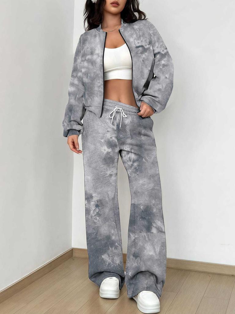 Color Tie-Dye Autumn And Winter New European And American Women'S Clothing Striped Printing Suit Women