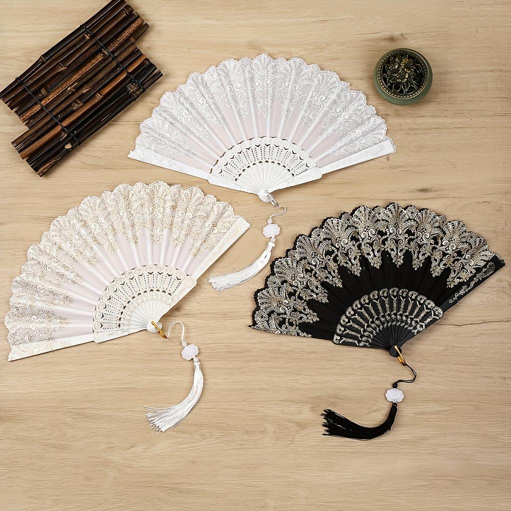 3Pieces/Set European-style vintage floral handheld folding fan, elegant style, decorative accessory for single parties, a perfect summer gift for