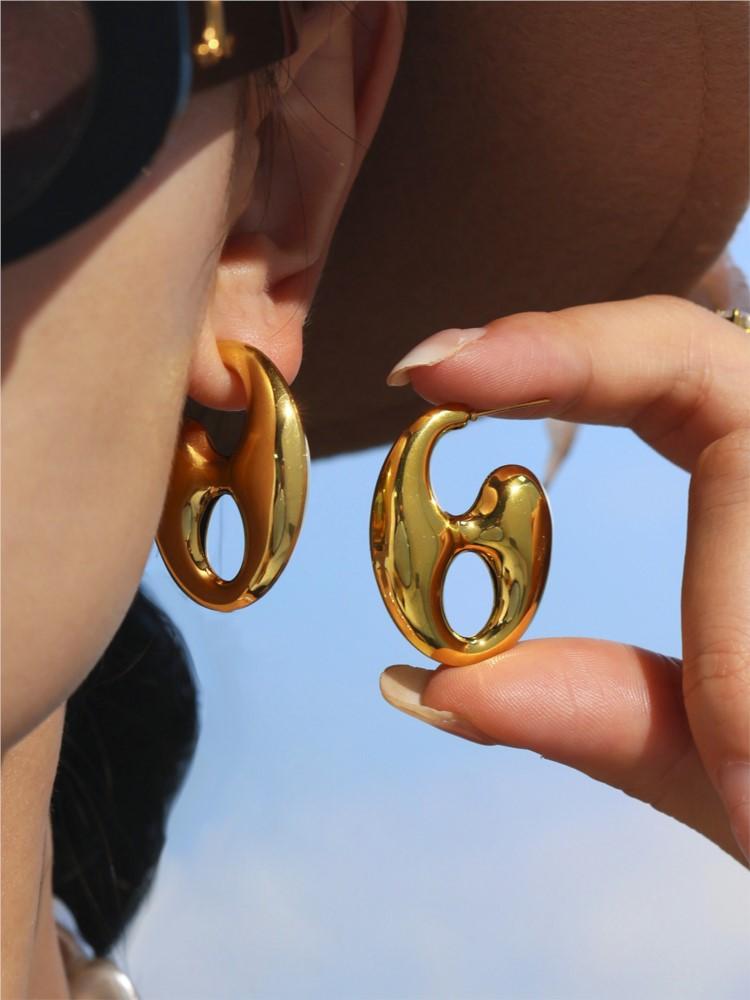 Stainless Steel Chunky Earrings For Women 18k Gold Plated Waterproof Non Tarnish Women's Coffee Bean Shaped Dangle Hoop Earring