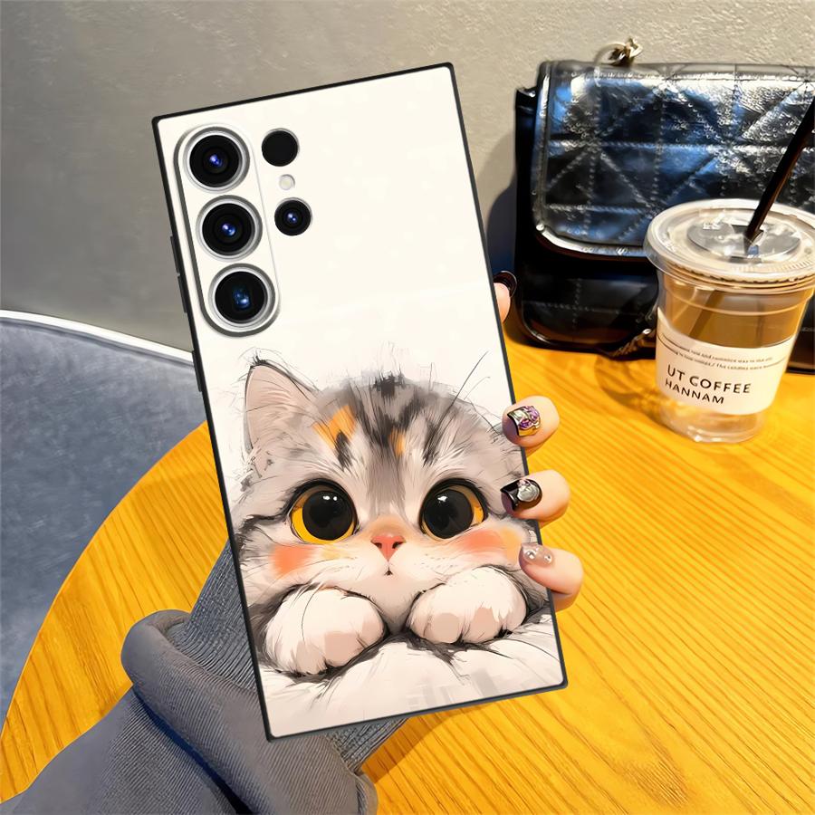 Cartoon Cat Case for Samsung Galaxy S26 Ultra S24 S25 Plus S20 Ultra S10 S9 S21 FE Note 20 8 9 10 S23 Funda Phone Cover