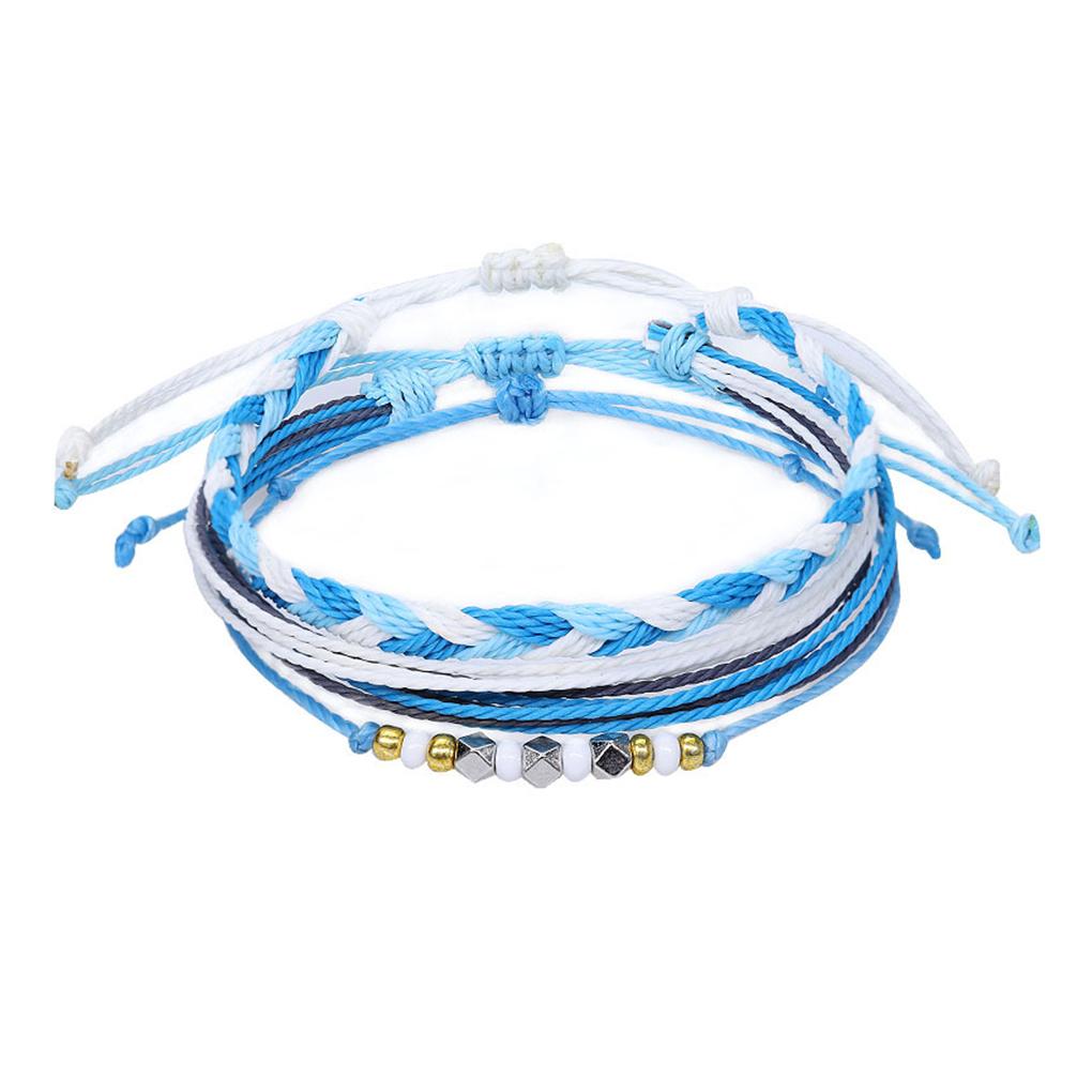 3 Pieces Wax Cord Braided Bracelet Multi-colored Beaded Shell Handcrafted Bohemian Bracelets Universal Beach Accessories