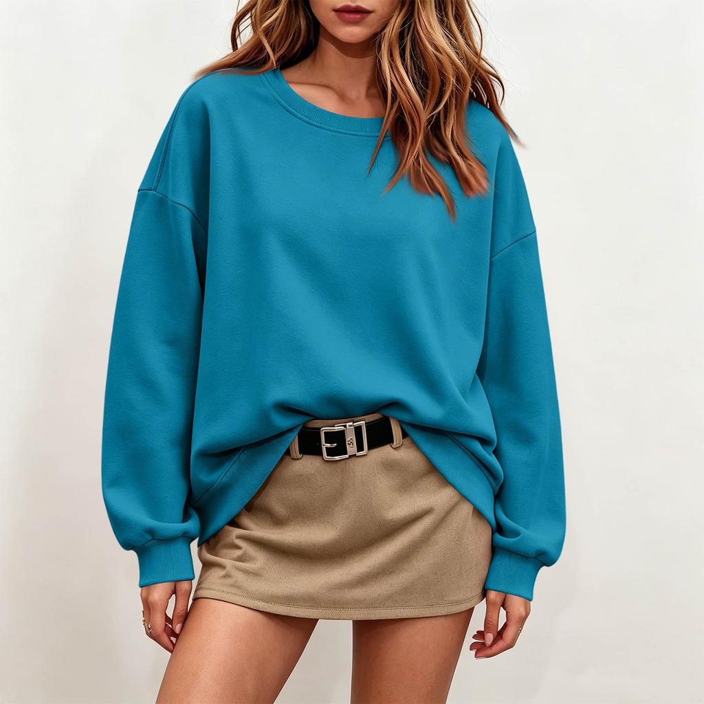 Women's Color Neck Long Sleeve Sweatshirt Pullover Top for Casual Everyday Wear