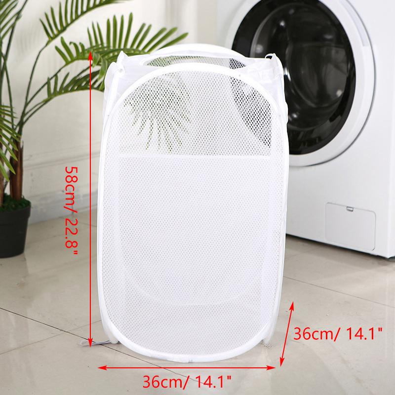 Collapsible Pop-Up Laundry Hamper Household Mesh Washable Dirty Clothes Toy Doll Storage Bathroom