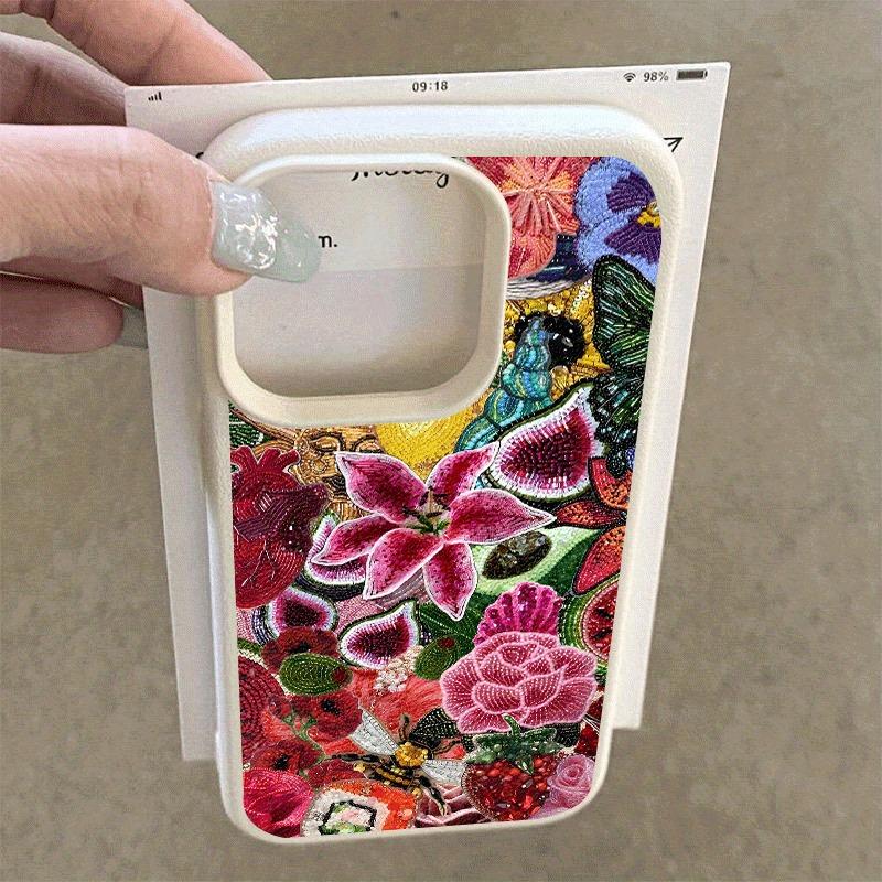 Beaded Flower Mosaic Phone Case, Suitable for iPhone 17, 16, 15, Plus, Pro, Max Series Phones - Suitable for Use As a Gift