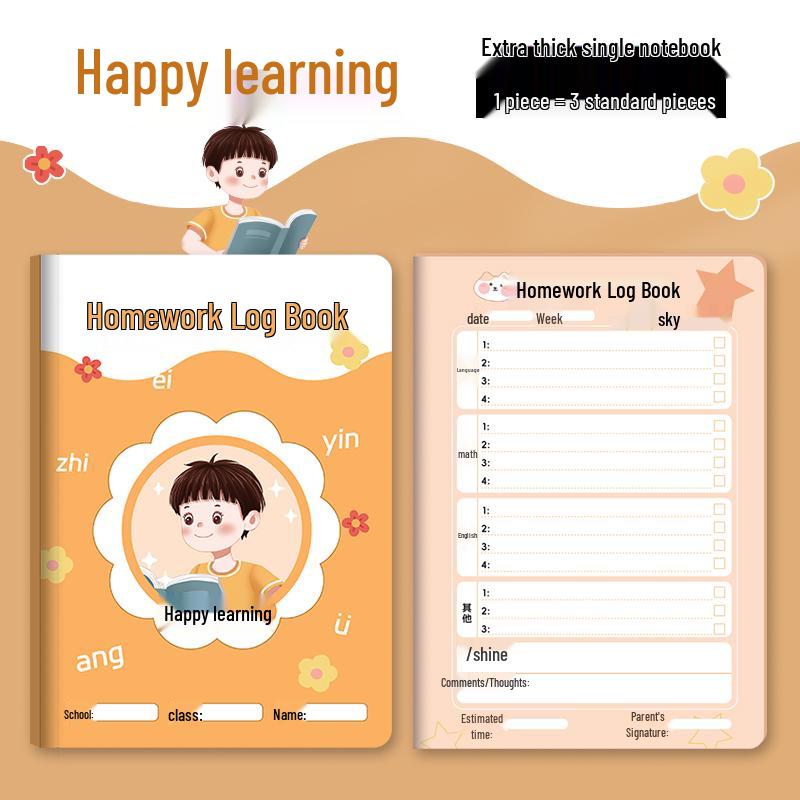 Elementary Homework Record Book: Cute Cartoon Design for Grades 1-5