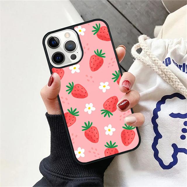 Pink Strawberry Pattern Coque Shell For iPhone 17 Air 15 16 14 13 12 Pro Max 11 Pro Max Plus Phone Case Cover