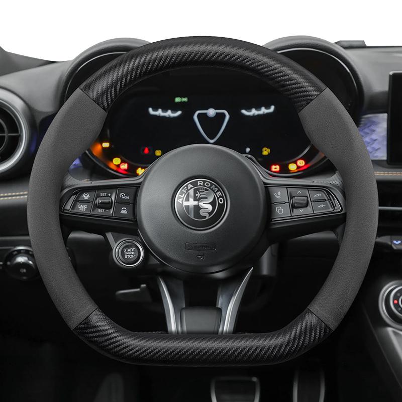 

Suitable for Alfa Romeo Suede Matte Carbon Fiber Texture Steering Wheel Cover Suitable for 159 147 Gt Giulietta Mito Giulia Stelvio
