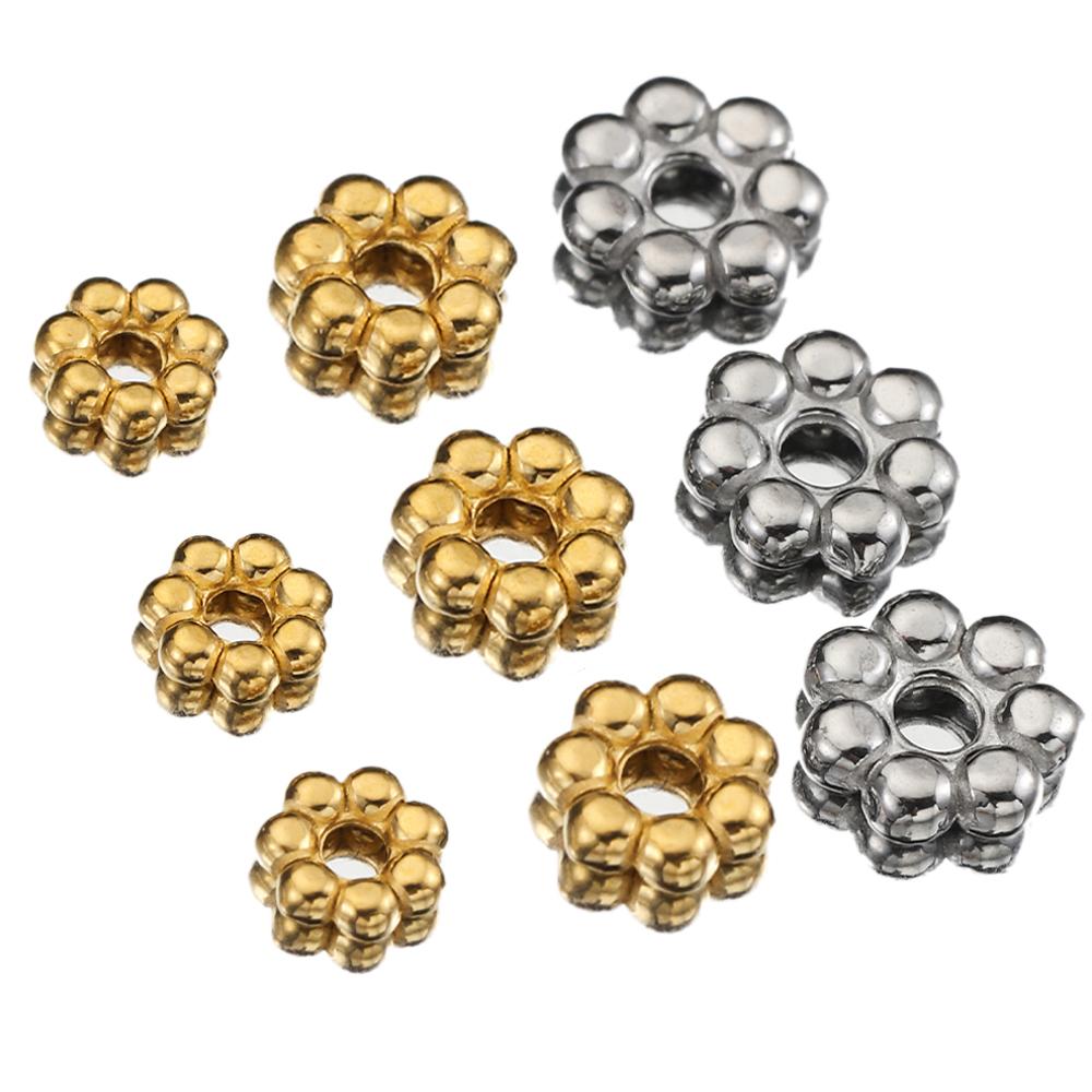 50pcs Stainless Steel Gold Color Daisy Spacer Beads Mini Spacer Beads Charms Pendants for Bracelet Necklace Jewelry Making DIY