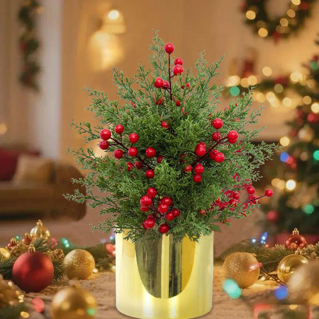 20in Artificial Christmas Topiary Ball Flowers For Outdoor Decoration  Christmas Artificial Branches With Red Berry Stems,Faux Norfolk Leaves Stems