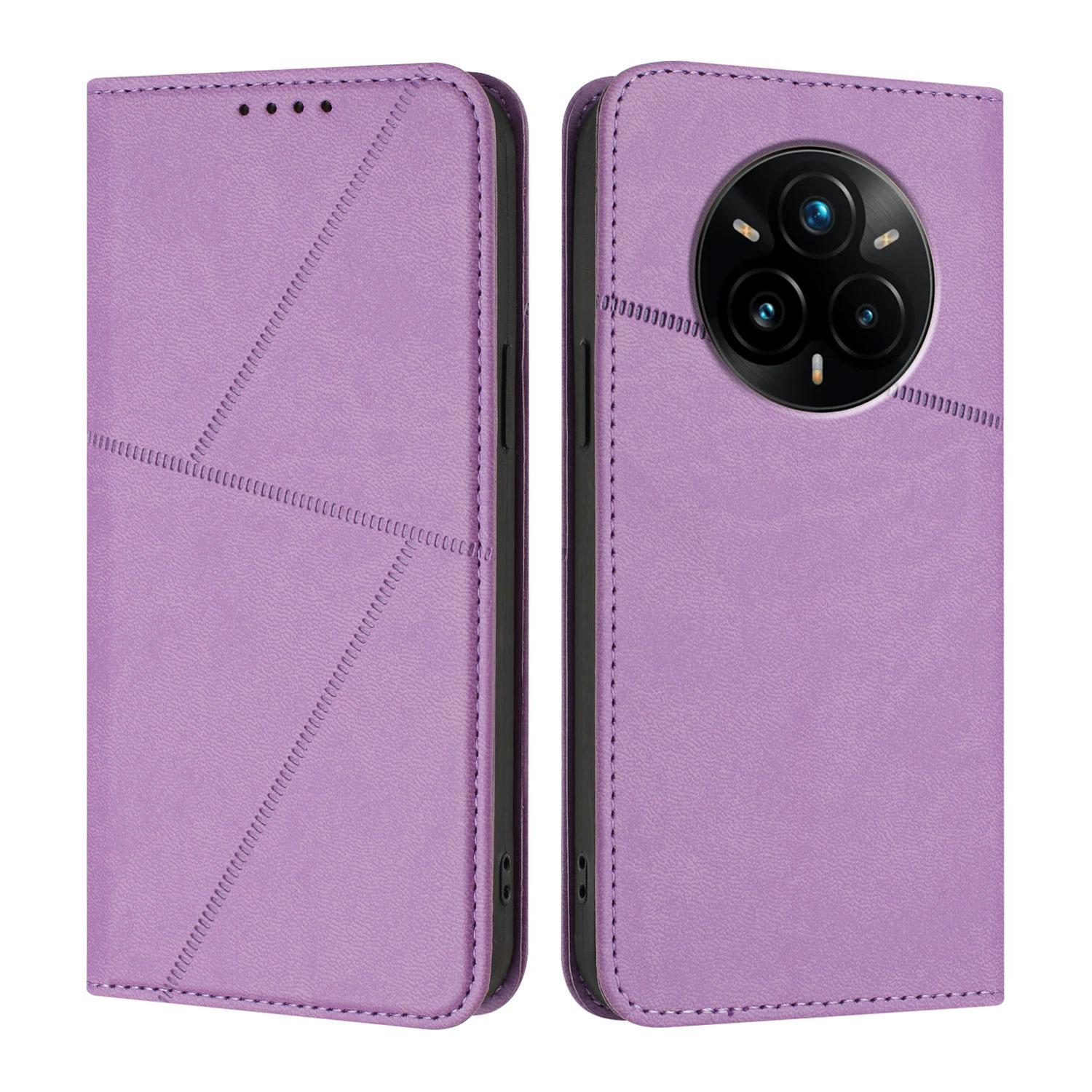 

For Realme 14 Pro+ 5G Wallet Case Magnetic Closure Leather Flip Phone Cover with Stand Purple