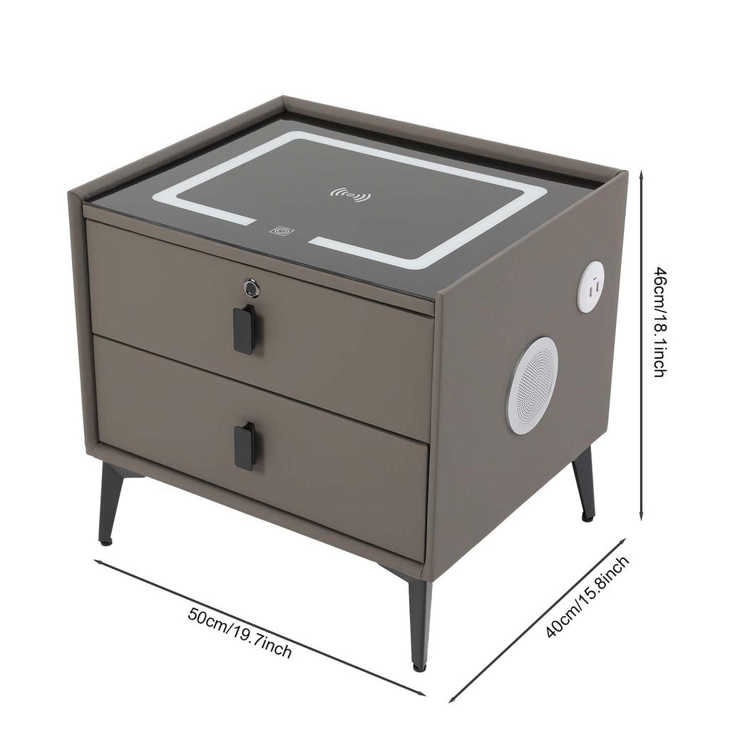 Smart Nightstand w/ Fingerprint Lock Drawer Nightstand w/ Wireless Charging/2 USB LED Lights Side Table for Bedroom/Living Room