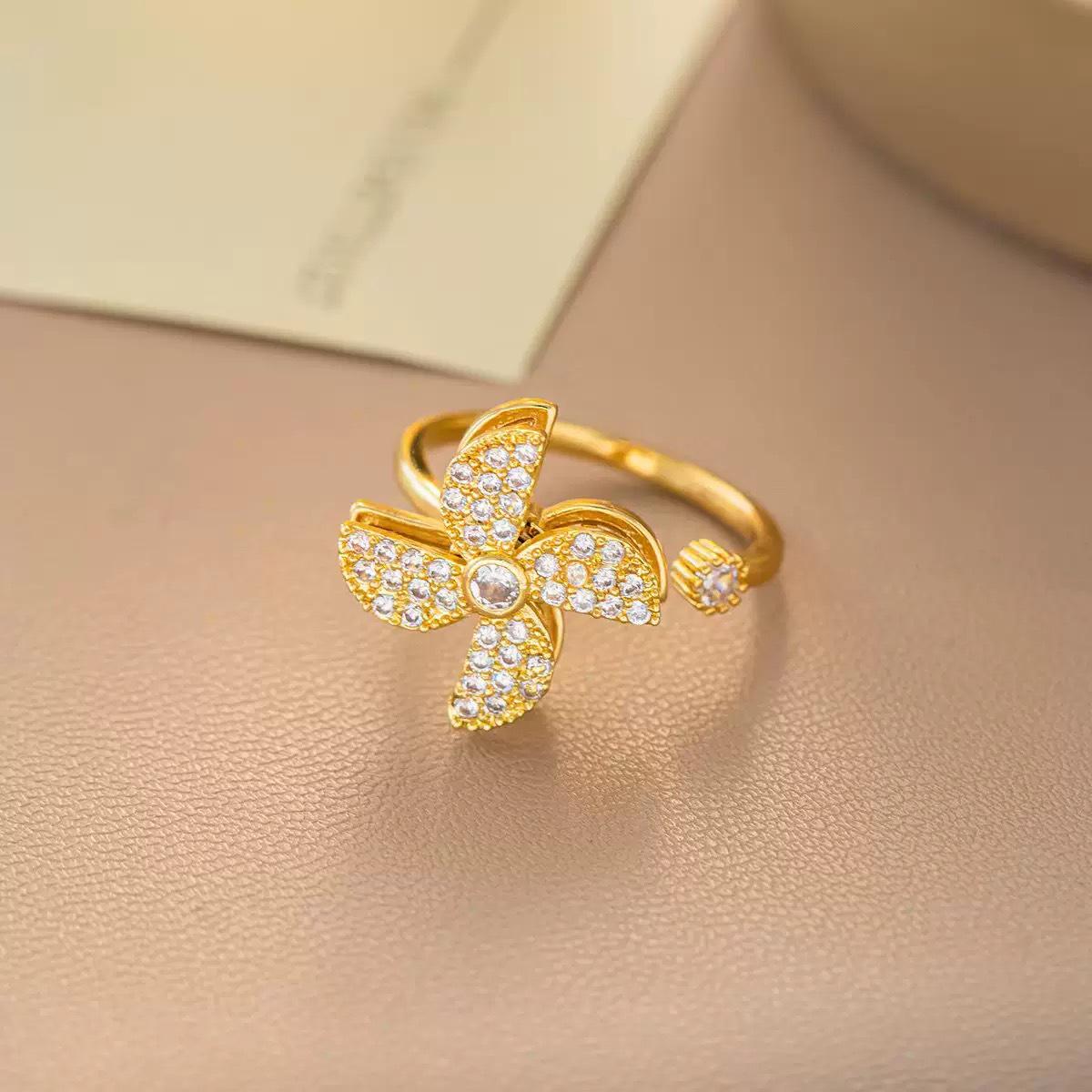 Best-Selling Rotating Necklace: Christmas Reindeer & Snowflake with Copper Inlaid Zircon, Stars & Moon Ring Silver Adjustable Ring