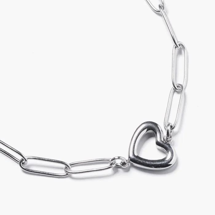 Volume Line Heart Pendant Chain Bracelet (C2503AC1297_SV)