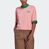Adidas Originals Color Block Ikonisches Logo Besticktes Rundhals Kurzarm T-Shirt Damen Tops Rosa IB2061
